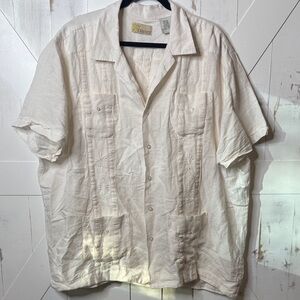 Cubavera Cream Embroidered Short Sleeve Shirt